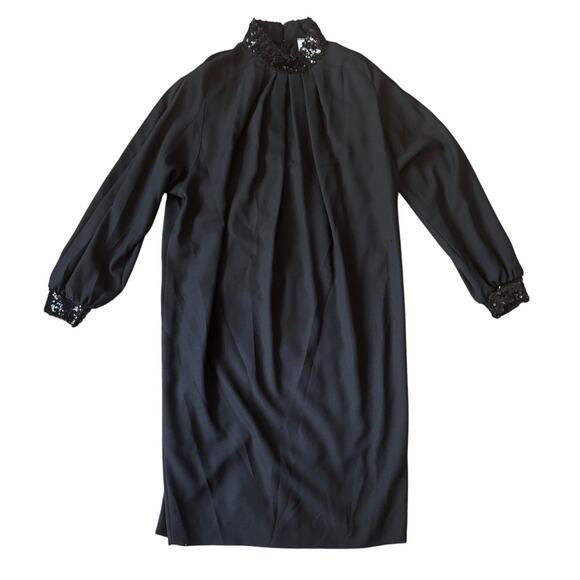 Vintage (Original Tags) | Black Sequin Collar Woven Crepe Dress | Size 18 - Picture 1 of 7